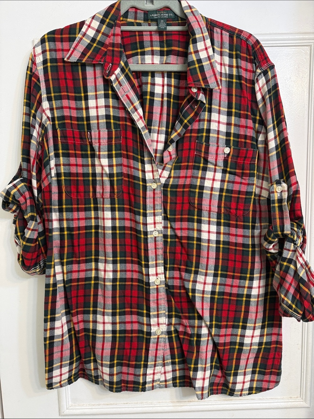 Ralph Lauren Red, Black & Green Plaid Button-Up Shirt
